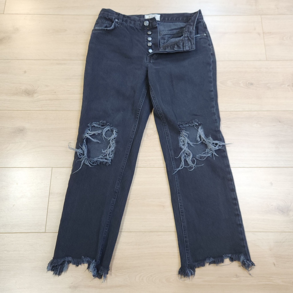 We The Free Maggie Mid Rise Jeans Womens 26 Black Distressed Fringe Denim